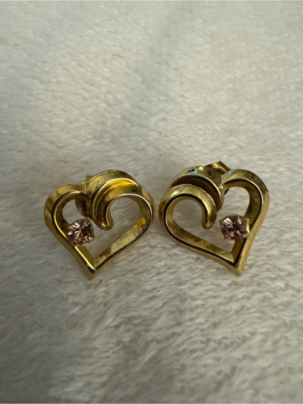 Gold Heart Earrings with Pink Crystal Accent by